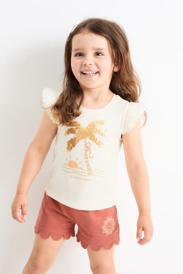 Enfants filles - Lot de 2 - palmiers - T-shirts - blanc crème