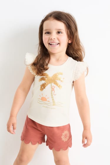 Kinderen - Set van 2 - palmboom - T-shirt - crème wit