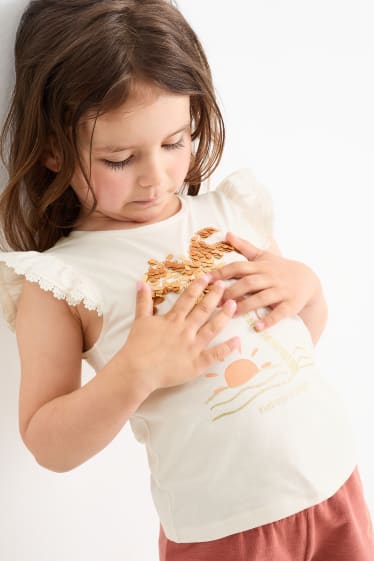 Enfants filles - Lot de 2 - palmiers - T-shirts - blanc crème
