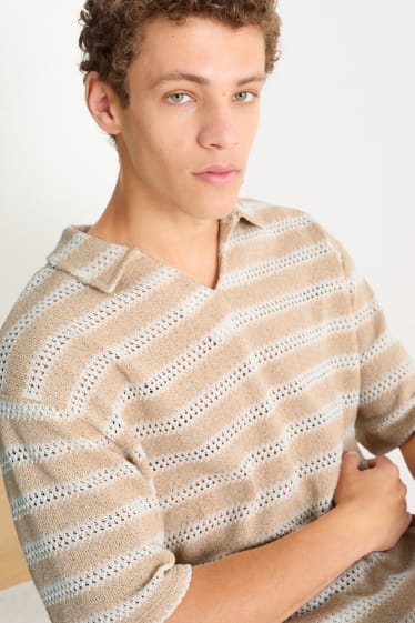 Hommes - Polo - à rayures - beige clair