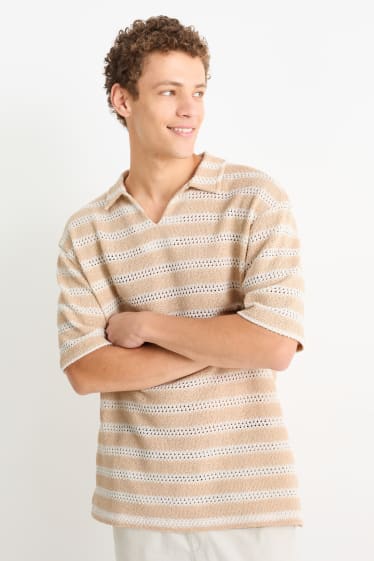 Hommes - Polo - à rayures - beige clair