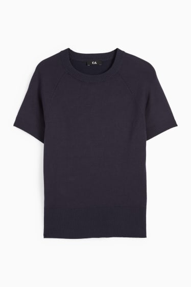 Damen - Strickpullover - kurzarm - dunkelblau