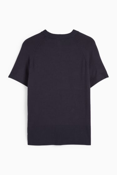 Damen - Strickpullover - kurzarm - dunkelblau