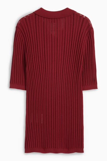 Damen - Strickpullover - kurzarm - dunkelrot