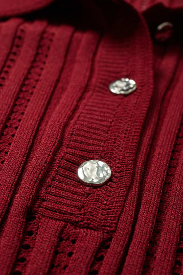 Damen - Strickpullover - kurzarm - dunkelrot