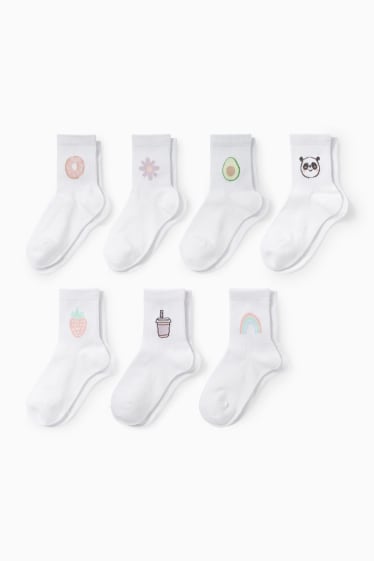 Kinder Mädchen - Multipack 7er - Sommer - Tennissocken mit Motiv - weiss