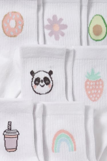 Kinder Mädchen - Multipack 7er - Sommer - Tennissocken mit Motiv - weiss