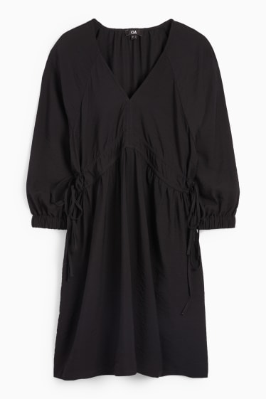 Damen - A-Linien Kleid mit V-Ausschnitt - schwarz