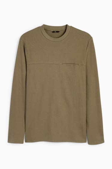 Herren - Langarmshirt - strukturiert - dunkelgrün