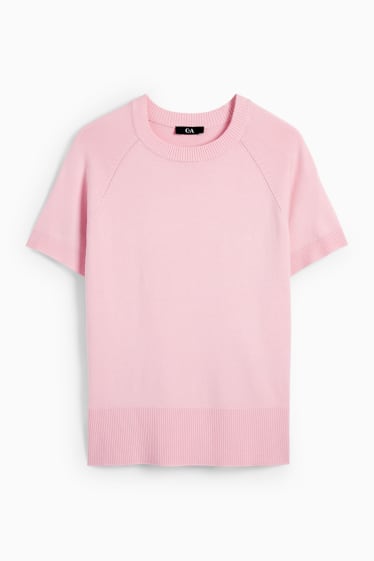 Damen - Strickpullover - kurzarm - rosa