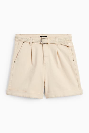 Dames - Shorts met riem - mid waist - licht beige