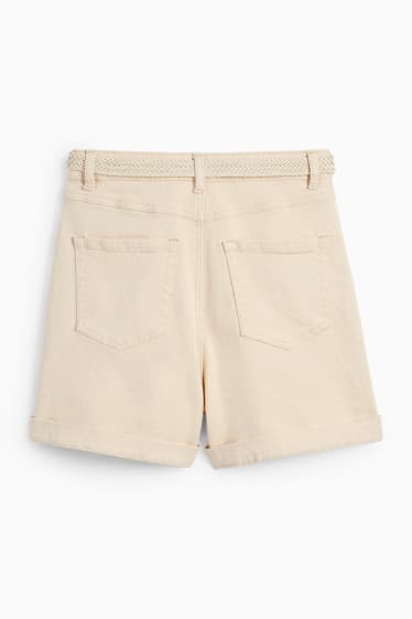 Dames - Shorts met riem - mid waist - licht beige