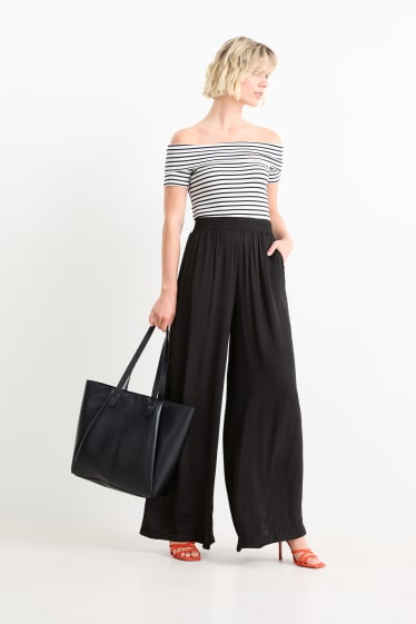 Dames - Pantalon - high waist - wide leg - zwart