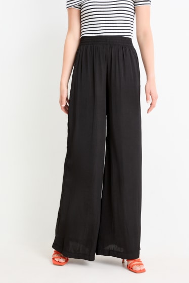 Dames - Pantalon - high waist - wide leg - zwart