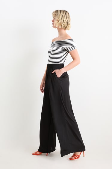 Dames - Pantalon - high waist - wide leg - zwart