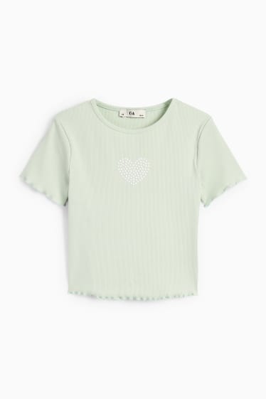 Children Girls - Heart - short sleeve T-shirt - mint green