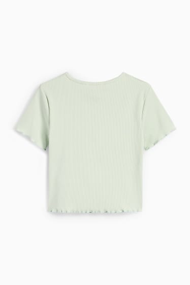 Children Girls - Heart - short sleeve T-shirt - mint green