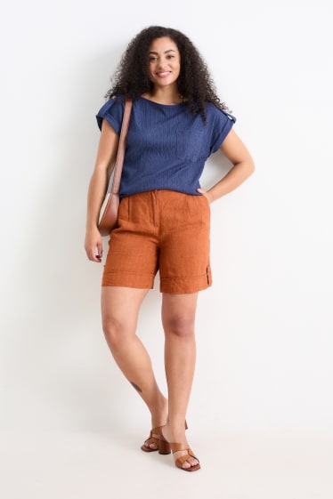Damen - Leinenshorts - Mid Waist - havanna
