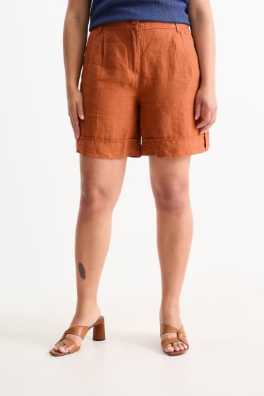 Damen - Leinenshorts - Mid Waist - havanna