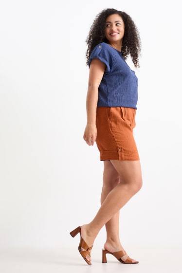 Damen - Leinenshorts - Mid Waist - havanna