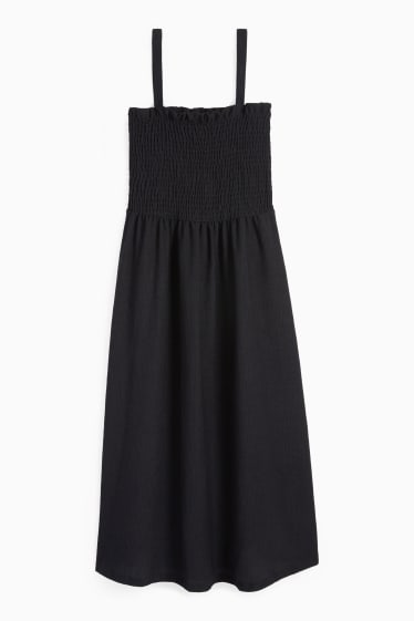 Damen - A-Linien Kleid - gesmokt - schwarz