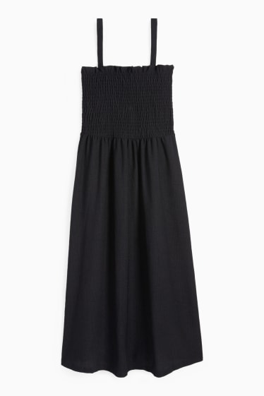 Damen - A-Linien Kleid - gesmokt - schwarz