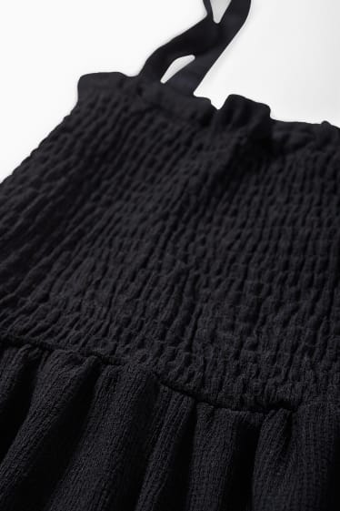 Damen - A-Linien Kleid - gesmokt - schwarz