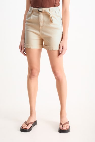 Dames - Shorts met riem - mid waist - licht beige