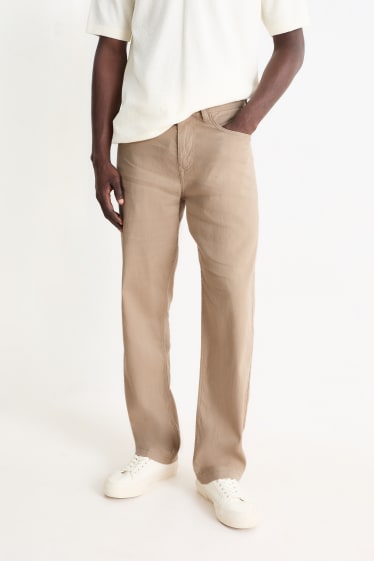 Pánské - Kalhoty - regular fit - lněná směs - taupe