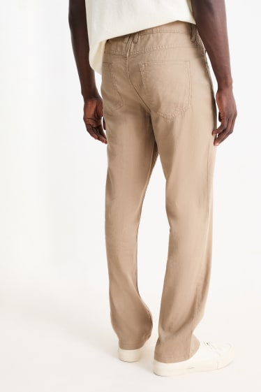 Pánské - Kalhoty - regular fit - lněná směs - taupe