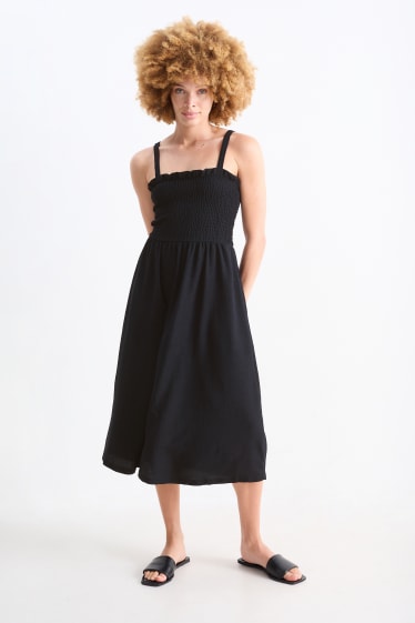 Damen - A-Linien Kleid - gesmokt - schwarz
