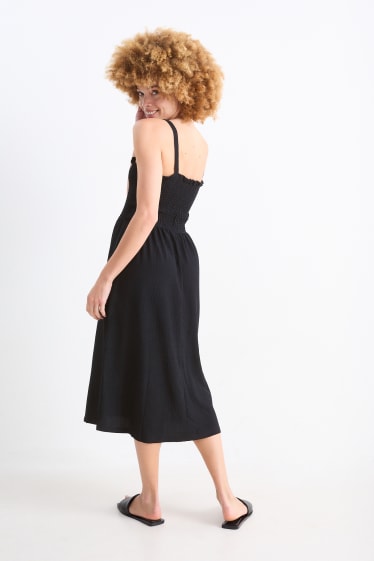 Damen - A-Linien Kleid - gesmokt - schwarz