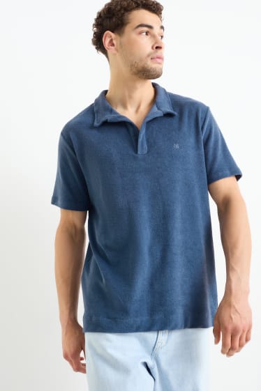 Men - Terry cloth polo shirt - dark blue