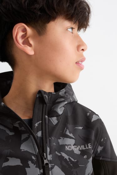 Bambini - Giacca softshell con cappuccio - impermeabile - fantasia - nero