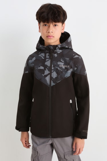 Bambini - Giacca softshell con cappuccio - impermeabile - fantasia - nero