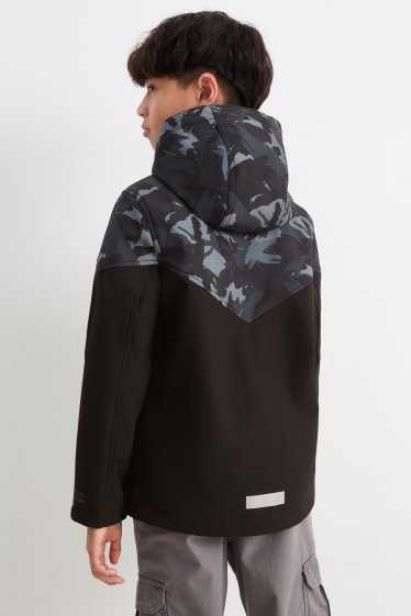 Bambini - Giacca softshell con cappuccio - impermeabile - fantasia - nero