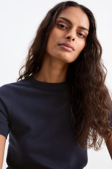 Damen - Strickpullover - kurzarm - dunkelblau