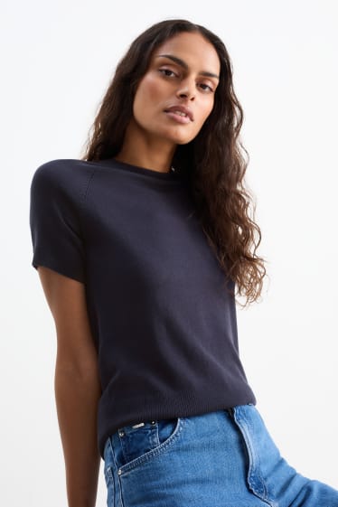 Damen - Strickpullover - kurzarm - dunkelblau