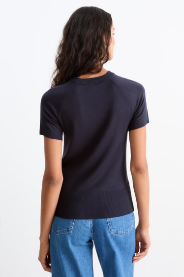 Damen - Strickpullover - kurzarm - dunkelblau