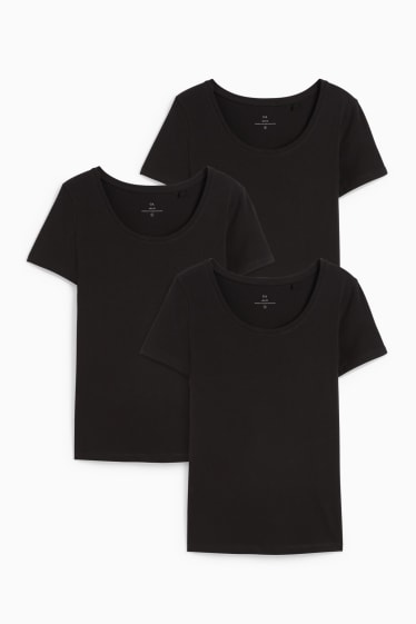 Damen - Multipack 3er - Basic-T-Shirt - schwarz