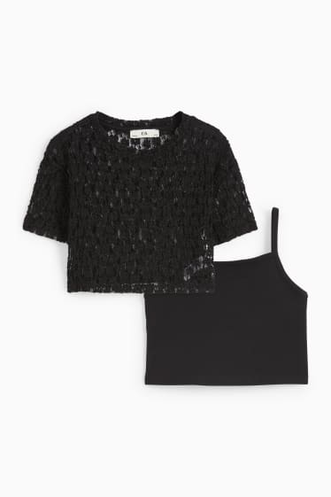 Kinder Mädchen - Set - Kurzarmshirt und Top - 2 teilig - schwarz