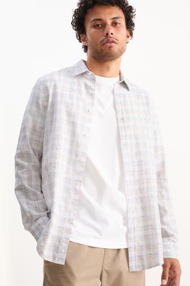 Home - Camisa - regular fit - kent - de quadres - beix clar