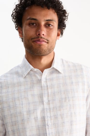 Home - Camisa - regular fit - kent - de quadres - beix clar