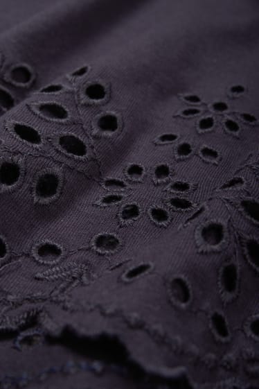 Damen - T-Shirt - Broderie Anglaise - dunkelblau