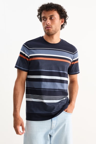 Uomo - T-shirt - a righe - blu scuro
