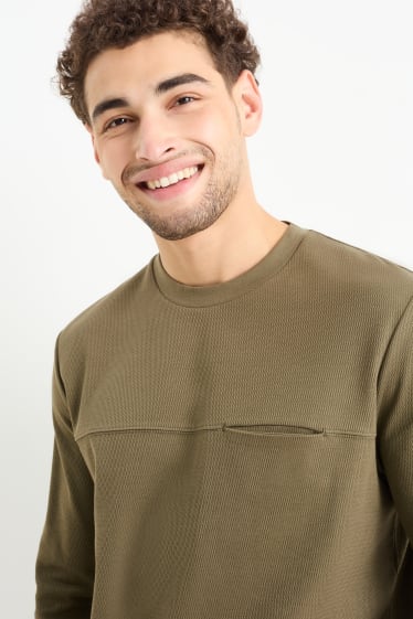 Herren - Langarmshirt - strukturiert - dunkelgrün