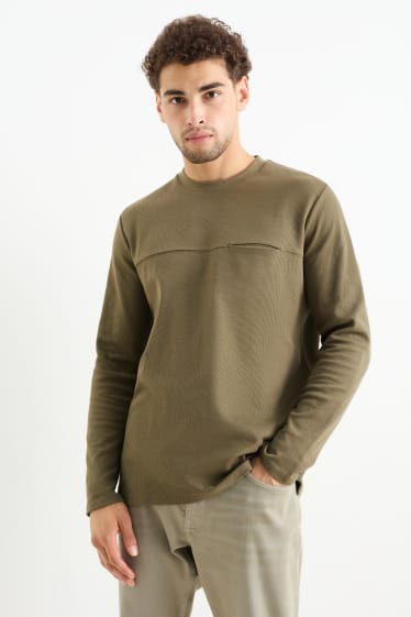 Herren - Langarmshirt - strukturiert - dunkelgrün