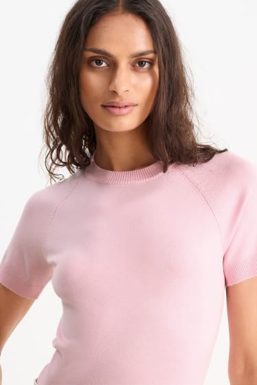 Damen - Strickpullover - kurzarm - rosa