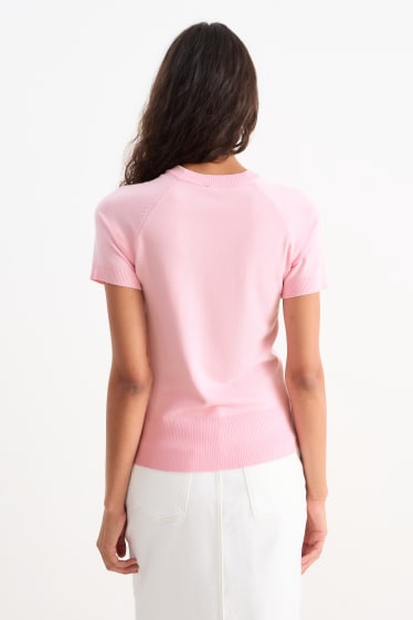 Damen - Strickpullover - kurzarm - rosa