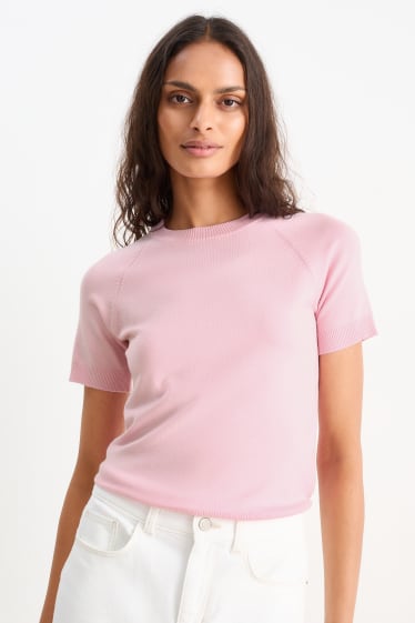 Damen - Strickpullover - kurzarm - rosa